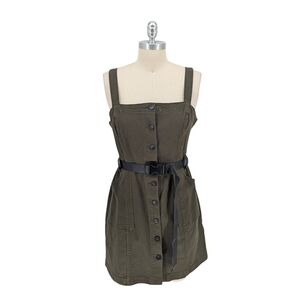 00063 H&M Denim Belted Dress Olive Green size 10 military utility streetwear